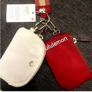 Lululemon Dual Pouch Wristlet Keychain Red Bone White Gold